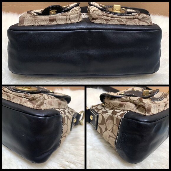 COACH Legacy Turnlock Khaki/Black Shoulder Bag Signature Hobo F12869 - Picture 13 of 14